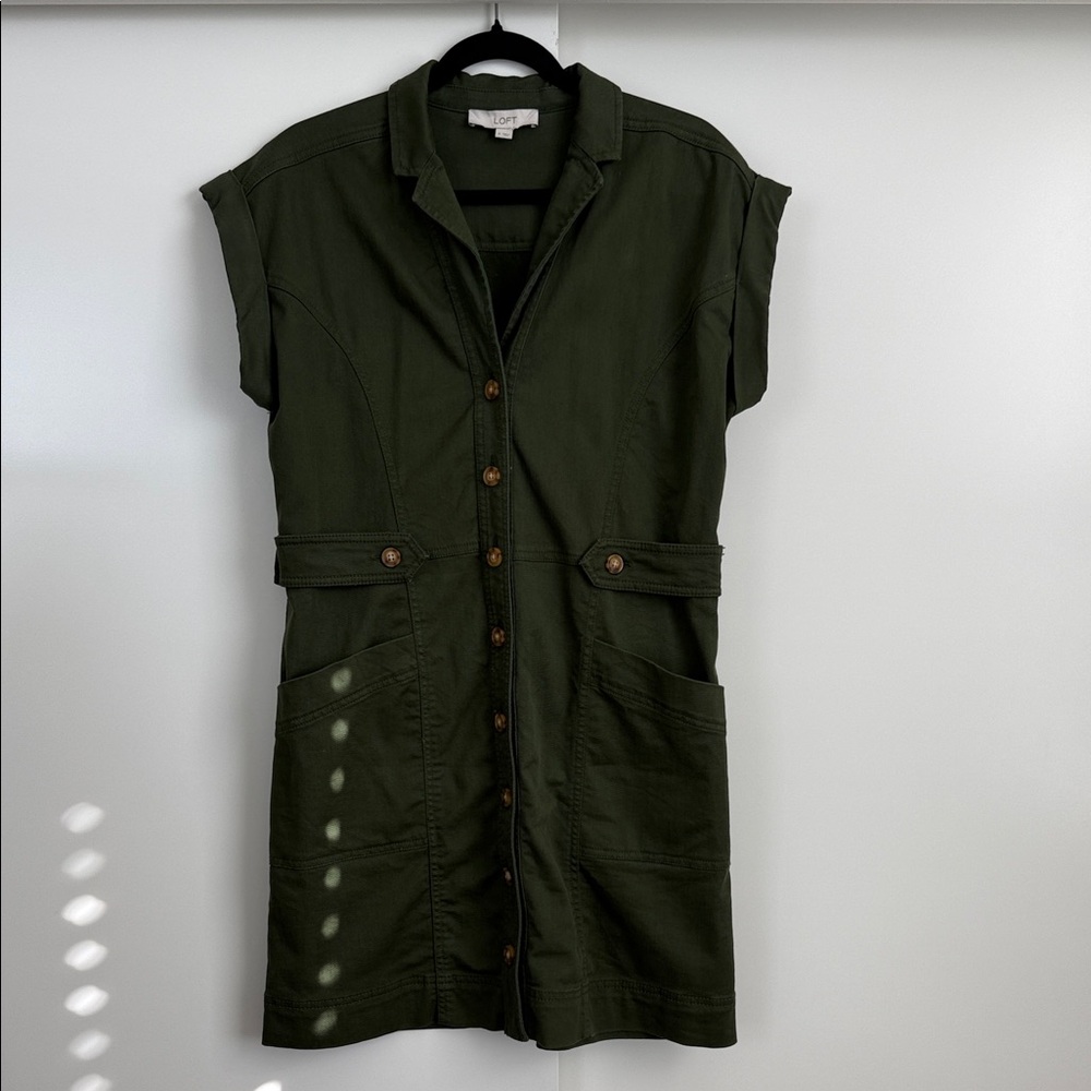 LOFT Olive Green Button-Front Dress